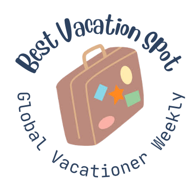best vacation spot award from global vacationer weekly, image has text on white circle with small brown suitcase
